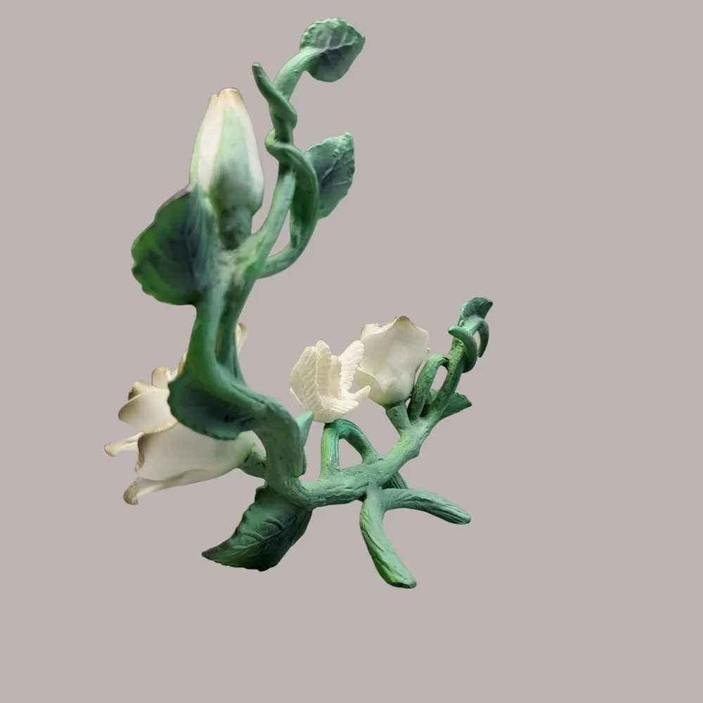 Vintage Metal And Porcelain Floral Figurine White Dove Shelf Decor